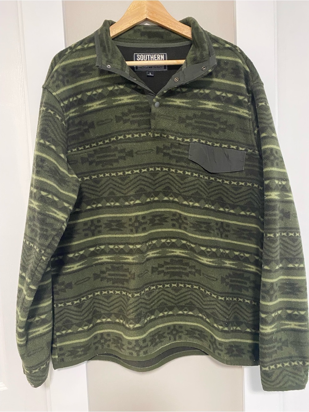 Southern Men's Olive Green Patterned Fleece Pullover